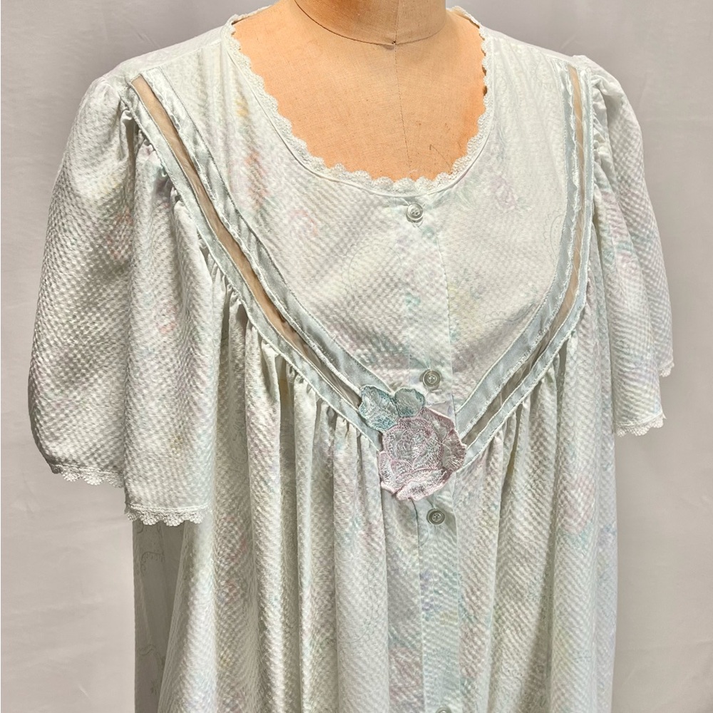 VINTAGE cottage floral dressing house gown robe button front long maxi nightgown - Picture 5 of 14
